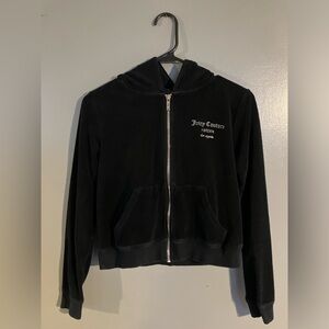 Juicy Couture x Forever 21 Black Bedazzled Velour Cropped Zip-Up Jacket (Medium)